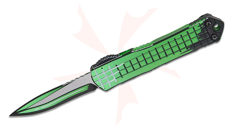 Heretic Knives Manticore S OTF AUTO Knife 2.55 inch CPM-MagnaCut Toxic Green Cel Shade Recurve Blade and Grenade Grip Aluminum Handles