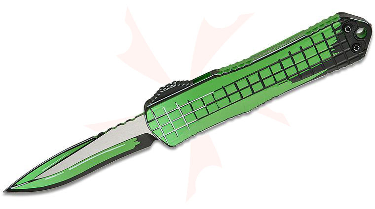 Heretic Knives Manticore E OTF AUTO Knife 3.05 inch CPM-MagnaCut Toxic Green Cel Shade Recurve Blade and Grenade Grip Aluminum Handles