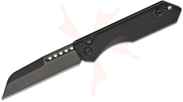 Heretic Knives Jinn AUTO Prototype Folding Knife 3 inch CPM-MagnaCut Black DLC Hand Ground Sheepsfoot Plain Blade, Black Aluminum Handles, Reversible Clip
