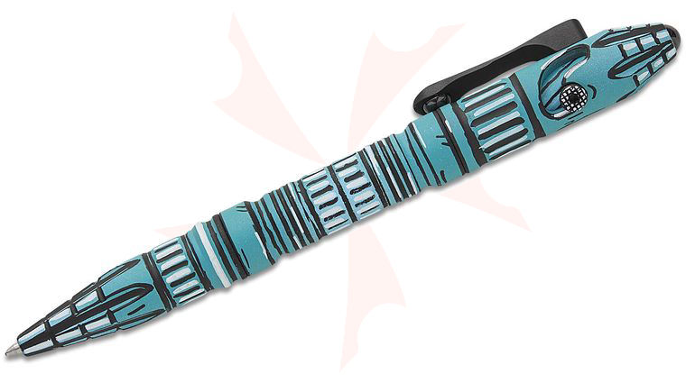 Heretic Knives Thoth Modular Pen, Turquoise Cel Shade Titanium with Titanium Barrel Extension