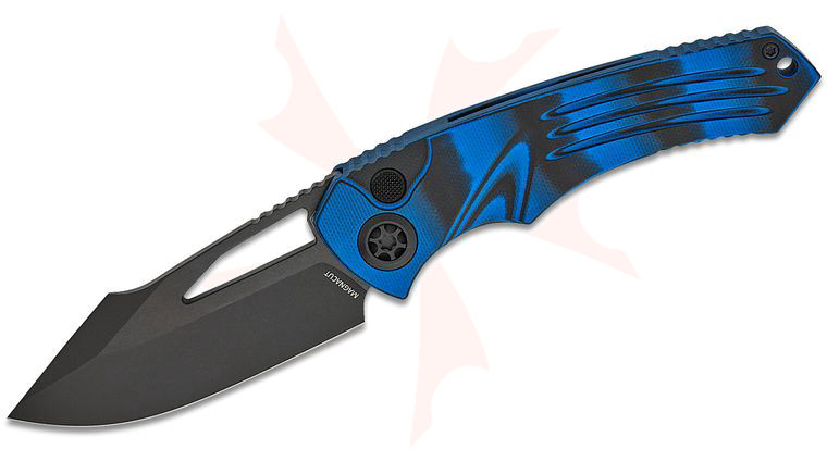 Heretic Knives Pariah Manual Folding Knife 3.75 inch CPM-MagnaCut Black DLC Harpoon Blade, Blue/Black G10 Handles