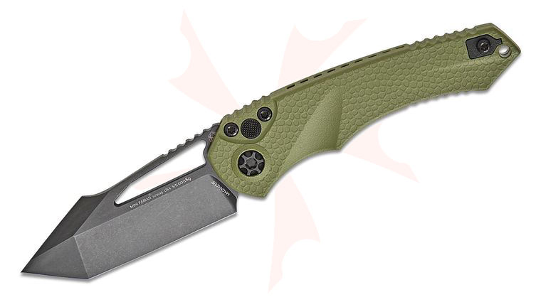 Heretic Knives Mini Pariah Manual Folding Knife 3.375 inch CPM-MagnaCut Black DLC Tanto Blade, OD Green Gator Grip Polymer Handles, Reversible Clip