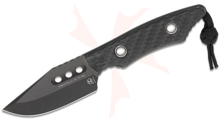 Heretic Knives Kobold Pocket Fixed Blade Knife 2.625 inch CPM-MagnaCut Black DLC Bowie Plain Blade, Glow-in-the-Dark Carbon Fiber Handles, Leather Sheath