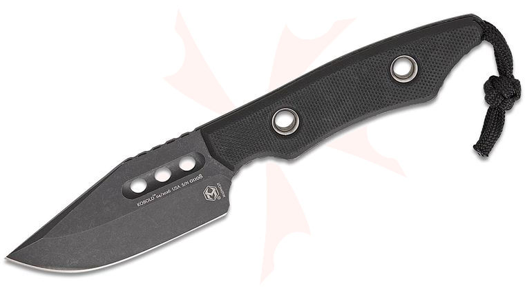 Heretic Knives Kobold Pocket Fixed Blade Knife 2.625 inch CPM-MagnaCut Battleworn Black Bowie Plain Blade, Black G10 Handles, Leather Sheath