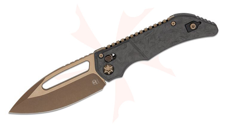 Heretic Knives Koschei Manual Crossbar Lock Folding Knife 3.5 inch CPM-MagnaCut Bronze Drop Point Blade, Marble Carbon Fiber Handles, Reversible Clip