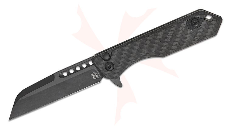 Heretic Knives Jinn Manual Button Lock Flipper Knife 3 inch CPM-MagnaCut Black DLC Sheepsfoot Plain Blade, Carbon Fiber Handles, Reversible Clip