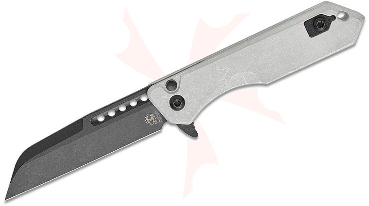 Heretic Knives Jinn Manual Button Lock Flipper Knife 3 inch CPM-MagnaCut Battle Black Sheepsfoot Plain Blade, Blizzardworn Aluminum Handles, Reversible Clip