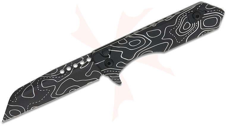 Heretic Knives Jinn Manual Button Lock Flipper Knife 3 inch CPM-MagnaCut Black DLC Topographic Camo Sheepsfoot Plain Blade and Aluminum Handles, Reversible Clip