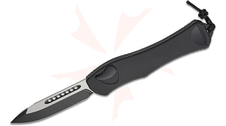 Heretic Knives Hydra V4 Tactical Single-Action OTF AUTO 3.625 inch CPM-MagnaCut Two-Tone Black Drop Point Blade, Black Aluminum Handles