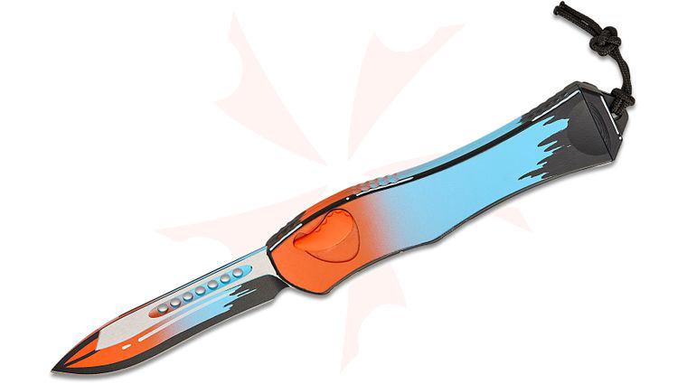 Heretic Knives Hydra V4 Single-Action OTF AUTO 3.625 inch CPM-MagnaCut GT-40 Cel Shade Recurve Blade and Aluminum Handles