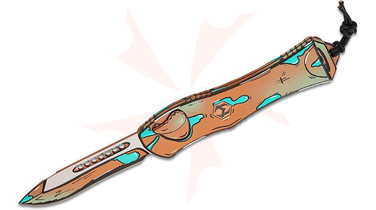Heretic Knives Hydra V4 Single-Action OTF AUTO 3.625 inch CPM-MagnaCut Shipwreck Cel Shade Recurve Blade and Aluminum Handles