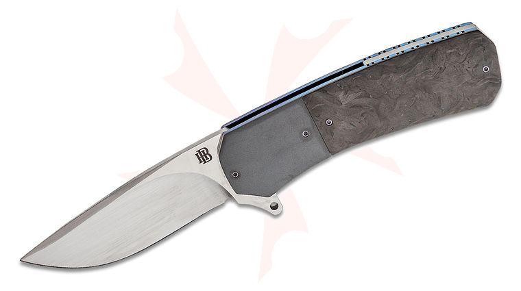 Herucus Blomerus Custom HB15 Flipper Knife 3.45 inch M390 Hand Rubbed Drop Point Blade, Marble Carbon Fiber Handles with Dark Zirconium Bolsters