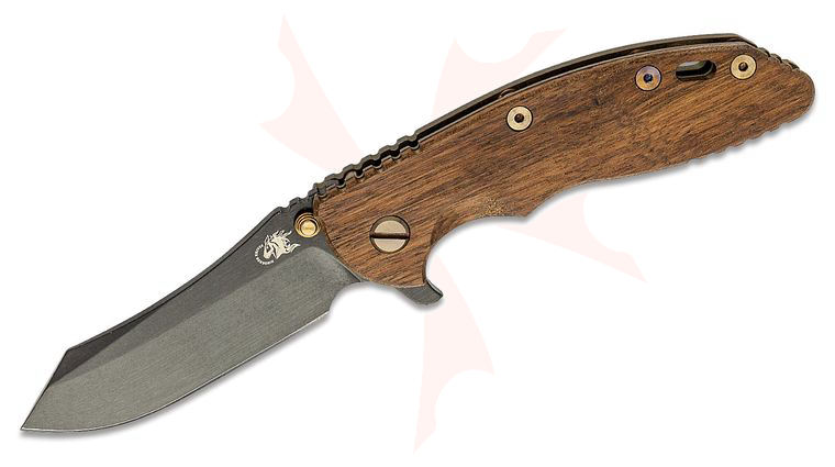 Rick Hinderer Knives Vintage Series Tri-Way XM-18 3.5 inch Flipper Knife, O-1 Black Parkerized Skinner Blade, Smooth Walnut Wood Handle