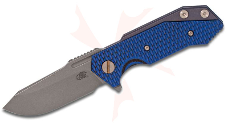 Rick Hinderer Knives Half Track 2.75 inch Flipper, S35VN Working Finish Blade, Blue/Black G10 Handle with Battle Blue Anodized Titanium Frame