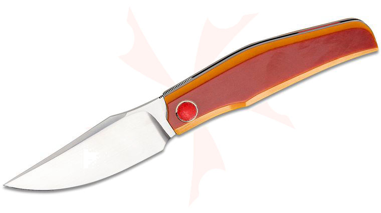 Thierry Savidan Knives Custom Shut Zoo Liner Lock Front Flipper Knife 3.45 inch RWL-34 Hand Rubbed Satin Drop Point Blade, Vintage Butterscotch Micarta Handles, Zirconium Spacer, Collars and Clip