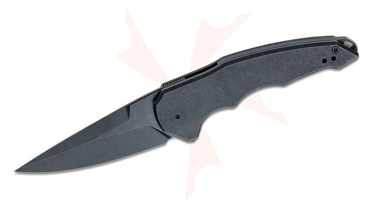 Jake Hoback OneSam Front Flipper Knife 3.25 inch CPM-20CV Black DLC Stonewashed Drop Point Blade, Black DLC Stonewashed Titanium Handles