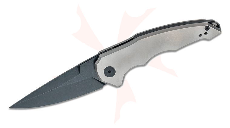 Jake Hoback OneSam Front Flipper Knife 3.25 inch CPM-20CV Black DLC Stonewashed Drop Point Blade, Stonewashed Titanium Handles