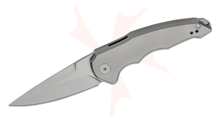 Jake Hoback OneSam Front Flipper Knife 3.25 inch CPM-20CV Stonewashed Drop Point Blade, Stonewashed Titanium Handles