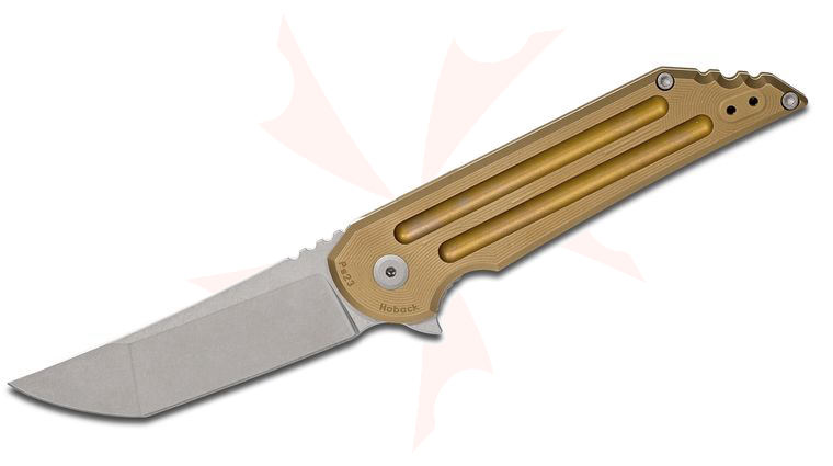 Jake Hoback Kwaiback MK4 UHEP Flipper Knife 3.75 inch Stonewashed CTS-XHP Blade, Bronze Bedform Milled Titanium Handles - KnifeCenter Exclusive