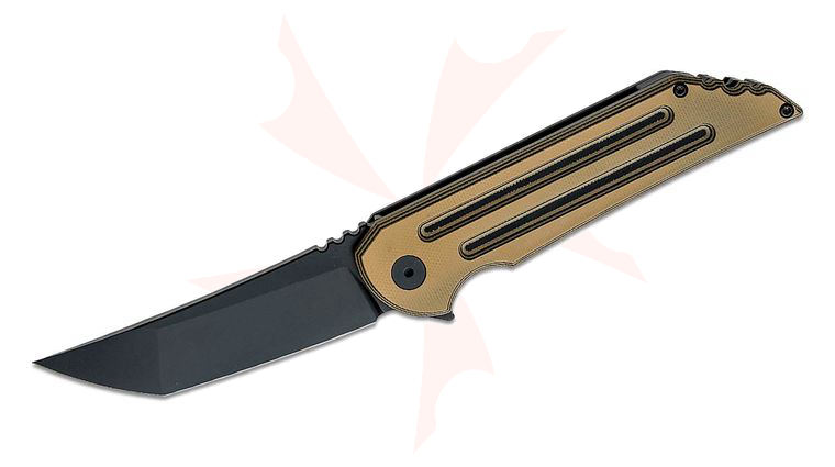 Jake Hoback Kwaiback MK6 Flipper Knife 3.75 inch M390 Black DLC Blade, SureTouch Coyote Brown and Black DLC Titanium Handles with Fullers
