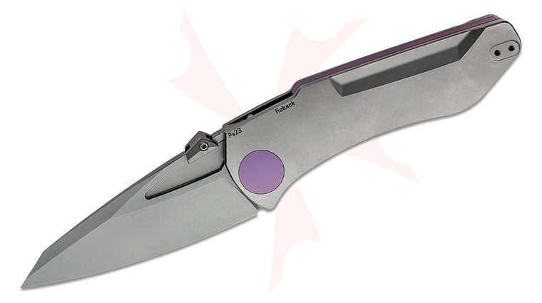 Jake Hoback Summit Folding Knife 4.375 inch M390 Stonewashed Blade, Stonewashed Milled Titanium Handles, Purple Accents