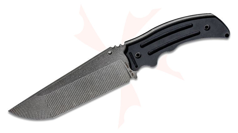 Jake Hoback Perseverance Fixed Blade Knife 6.125 inch CPM-3V Stonewashed Scalloped Drop Point, Black G10 Handles, Kydex Sheath