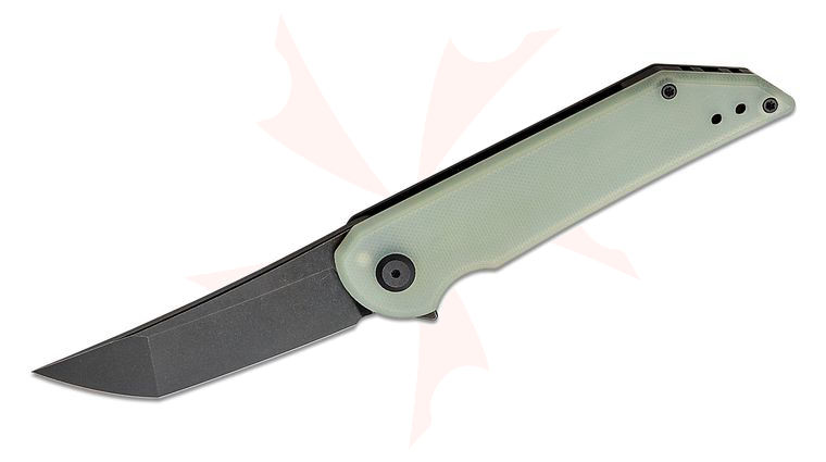 Jake Hoback Radford Flipper Knife 3.25 inch CPM-20CV Black DLC Stonewashed Blade, Jade G10 and Black Titanium Handles