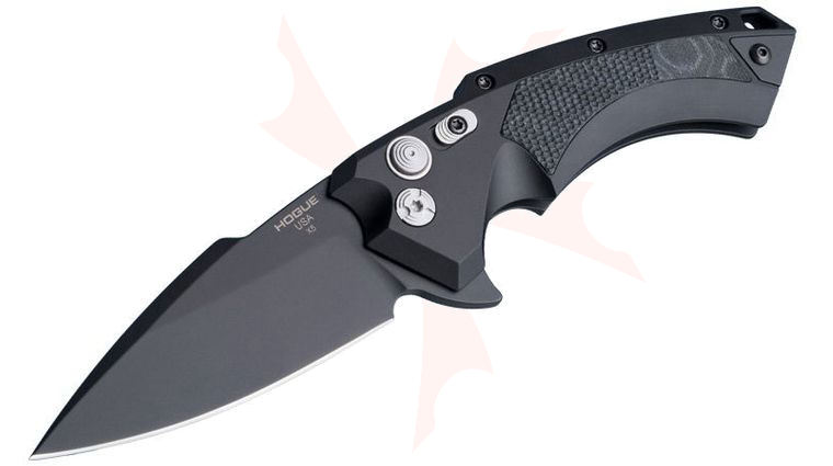 Hogue X5 Flipper 4 inch Black CPM-154 Spear Point Blade, Black Aluminum Handles with G-Mascus Inlays