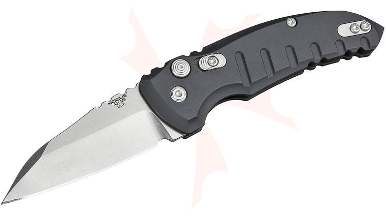 Hogue Elishewitz A01-Microswitch AUTO Folding Knife 2.75 inch CPM-154 Tumbled Wharncliffe Blade, Black Aluminum Handles