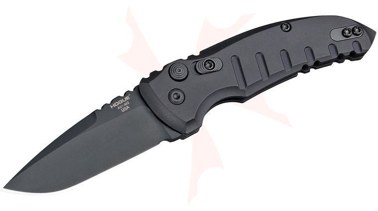 Hogue Elishewitz A01-Microswitch AUTO Folding Knife 2.75 inch CPM-154 Black Cerakote Drop Point Blade, Black Aluminum Handles
