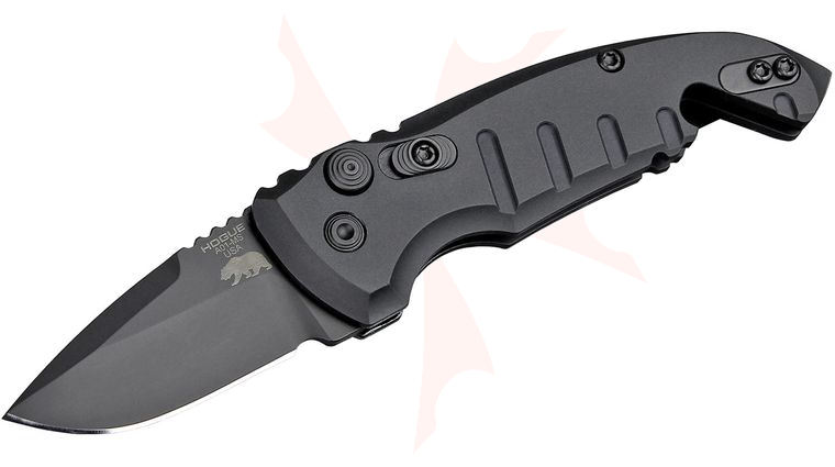 Hogue Elishewitz A01-Microswitch AUTO Folding Knife 1.95 inch CPM-154 Black Cerakote Drop Point Blade, Black Aluminum Handles with Bottle Opener