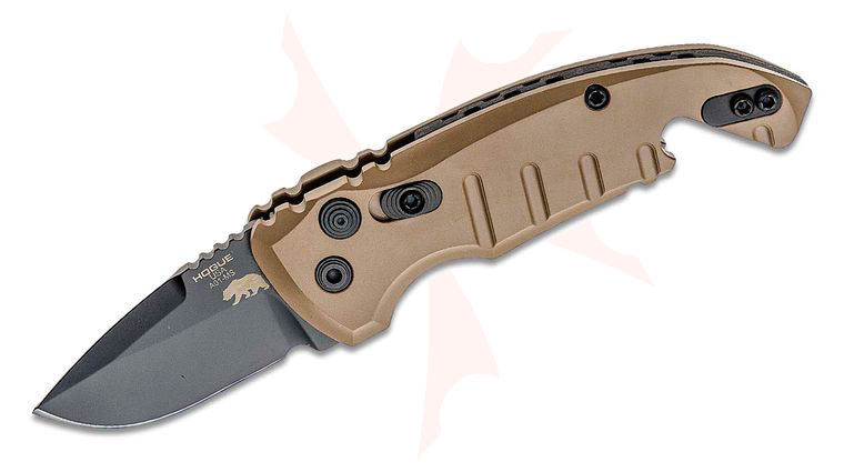 Hogue Elishewitz A01-Microswitch AUTO Folding Knife 1.95 inch CPM-154 Black Cerakote Drop Point Blade, FDE Aluminum Handles with Bottle Opener