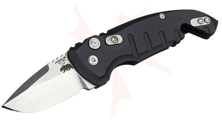 Hogue Elishewitz A01-Microswitch AUTO Folding Knife 1.95 inch CPM-154 Tumbled Drop Point Blade, Black Aluminum Handles with Bottle Opener