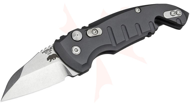 Hogue Elishewitz A01-Microswitch AUTO Folding Knife 1.95 inch CPM-154 Tumbled Wharncliffe Blade, Black Aluminum Handles with Bottle Opener