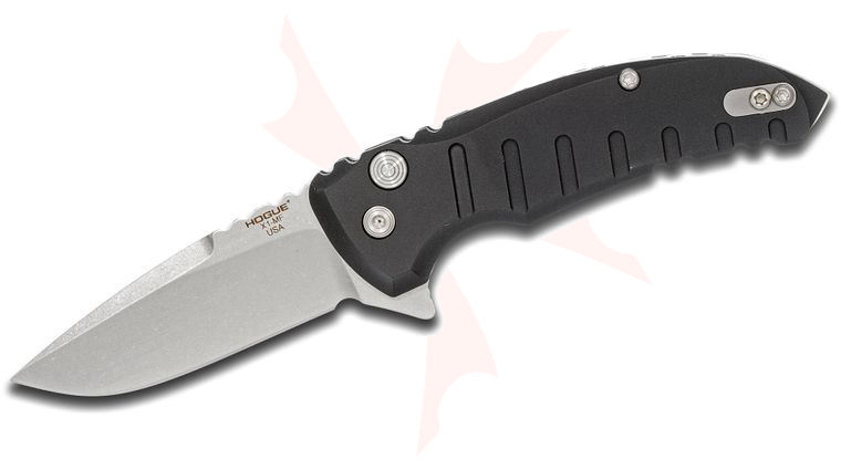 Hogue X1-Microflip Flipper 2.75 inch CPM-154 Stonewashed Blade, Matte Black Aluminum Handles