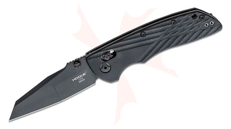 Hogue Deka ABLE Lock Folding Knife 3.25 inch CPM-20CV Black Cerakote Modified Wharncliffe Blade, Solid Black G10 Handles