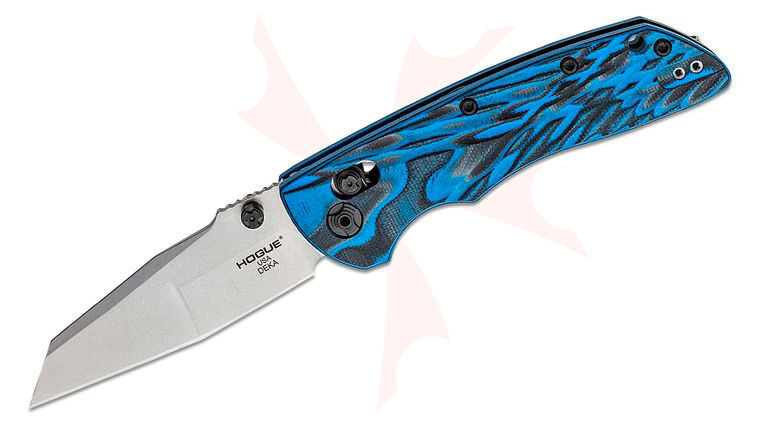 Hogue Deka ABLE Lock Folding Knife 3.25 inch CPM-20CV Stonewashed Modified Wharncliffe Blade, G-Mascus Blue Lava G10 Handles
