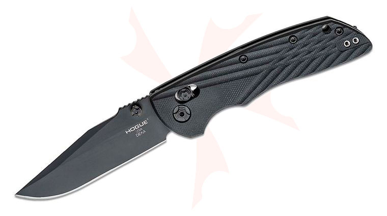 Hogue Deka ABLE Lock Folding Knife 3.25 inch CPM-20CV Black Cerakote Clip Point Blade, Solid Black G10 Handles