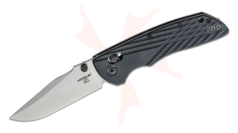 Hogue Deka ABLE Lock Folding Knife 3.25 inch CPM-20CV Stonewashed Clip Point Blade, Solid Black G10 Handles