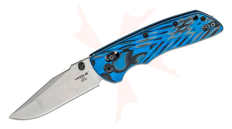 Hogue Deka ABLE Lock Folding Knife 3.25 inch CPM-20CV Stonewashed Clip Point Blade, G-Mascus Blue Lava G10 Handles
