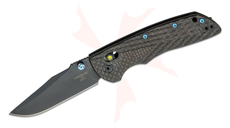 Hogue Collector Series Deka ABLE Lock Folding Knife 3.25 inch CPM-20CV Black Cerakote Clip Point Blade, Carbon Fiber Handles with Green Tritium