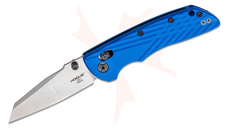 Hogue Deka ABLE Lock Folding Knife 3.25 inch CPM-MagnaCut Stonewashed Modified Wharncliffe Blade, Blue Polymer Handles