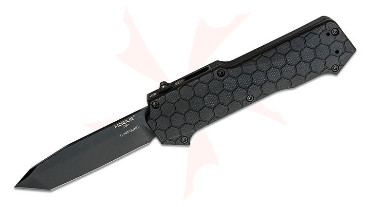 Hogue Compound OTF AUTO Knife 3.5 inch S30V Black PVD Tanto Blade, Black G10 and Aluminum Handles, Tritium Switch