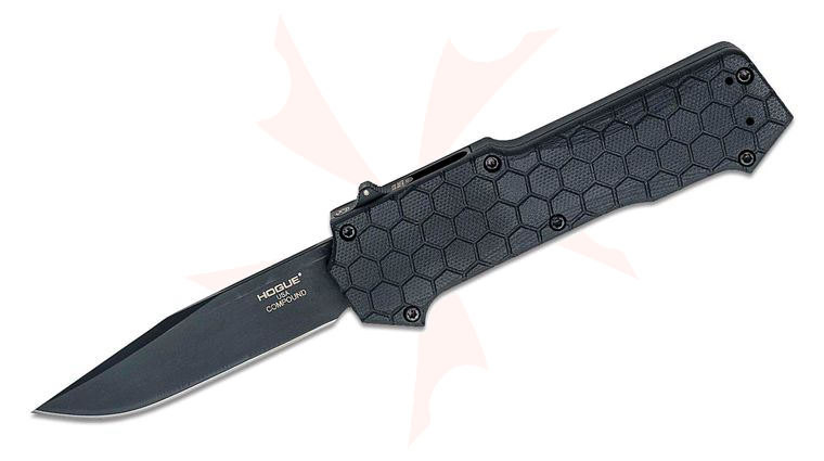 Hogue Compound OTF AUTO Knife 3.5 inch S30V Black PVD Clip Point Blade, Black G10 and Aluminum Handles, Tritium Switch