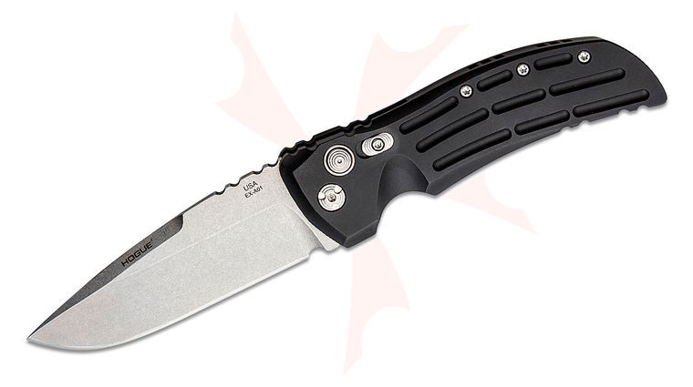 Hogue EX-A01 Elishewitz Design AUTO Folding Knife 4 inch 154CM Stonewashed Drop Point Blade, Black Aluminum Handles