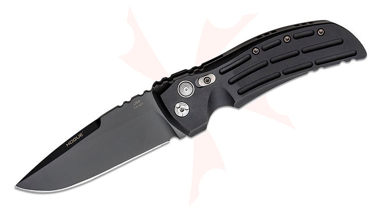 Hogue EX-A01 Elishewitz Design AUTO Folding Knife 4 inch 154CM Black Drop Point Blade, Black Aluminum Handles