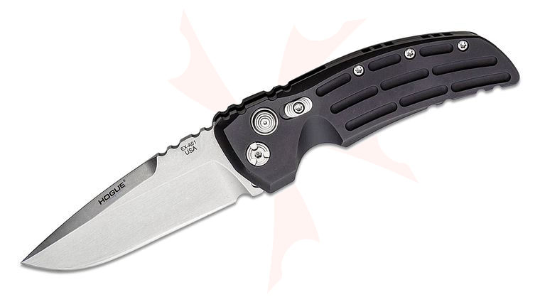 Hogue EX-A01 Elishewitz Design AUTO Folding Knife 3.5 inch Stonewashed Drop Point Blade, Black Aluminum Handles