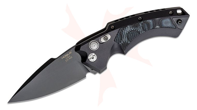 Hogue EX-A05 Elishewitz Design AUTO Folding Knife 3.5 inch CPM-154 Black Spear Point Blade, Black Aluminum Handles with Black G-Mascus Inlays