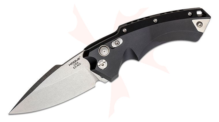 Hogue EX-A05 Elishewitz Design AUTO Folding Knife 3.5 inch CPM-154 Stonewashed Spear Point Blade, Black Aluminum Handles