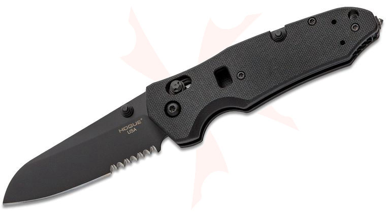 Hogue Trauma ABLE Lock First Response Tool 3.40 inch Bohler N680 Black Cerakote Sheepsfoot Combo Blade, Peel-Ply Black G10 Handles w/ Strap Cutter & Glass Breaker